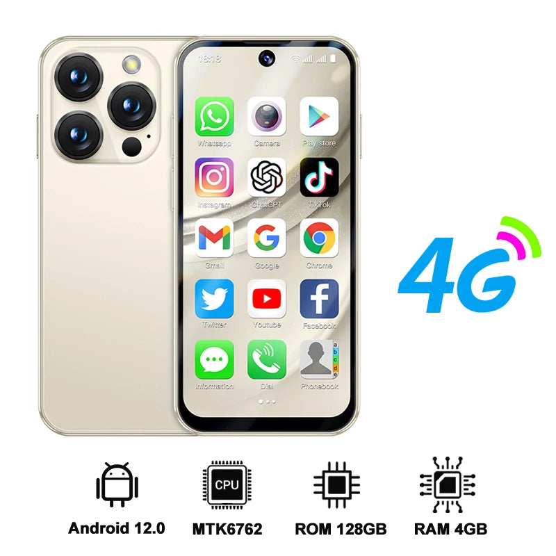 2025 NEW mini Android Smartphone 3.88" HD Display,4G LTE/3G WCDMA,4GB+128GB/2GB+16GB,2000mAh Battery Small Mobile Phone Unlocked