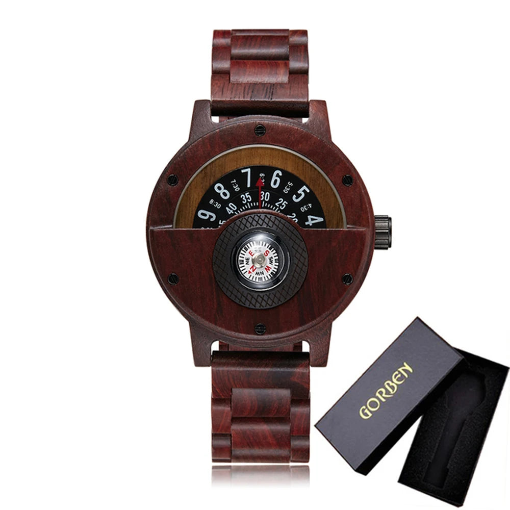 Fashion Wood Watch Men Turntable Compass Man Watch Vintage Wooden Watches Men's Male Wristwatch Clock Luxury relógio masculino