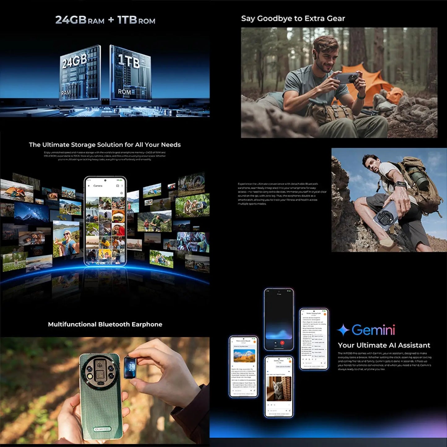 Oukitel WP200 Pro 5G Rugged Phone Modular Design Detachable Earphone watch 24GB+1TB 6.7" Android 15 MTK8200 108MP 5G Smartphone