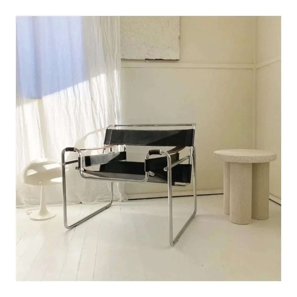 Vassili Genuine Leather Lounge Chair Bauhaus Style MidCentury Modern OnePiece with Stainless Tube Frame Premium office Furniture