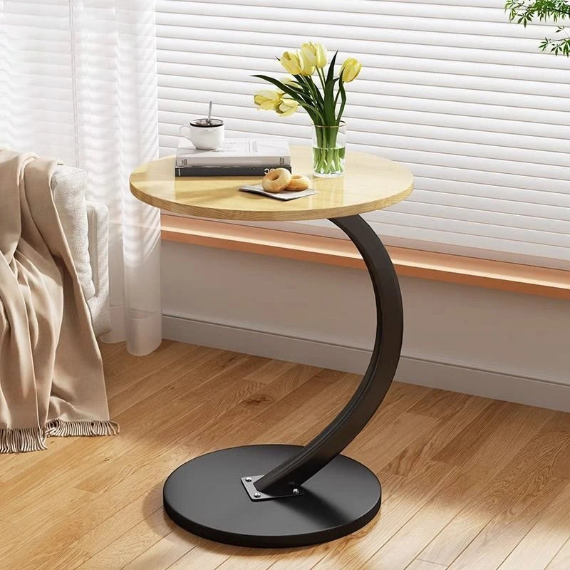 Light luxury round bedside coffee table home simple movable sofa side table for small apartments