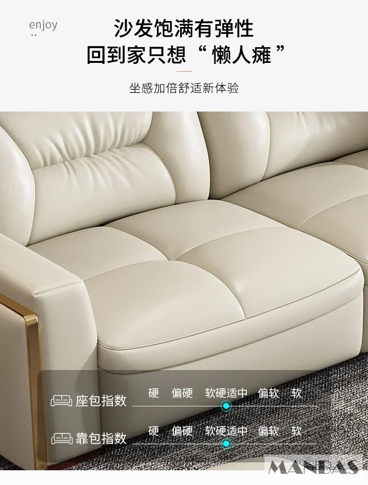 Linlamlim Modern Genuine Leather Sectional Sofa Set with Chaise Lounge– Upholstered Modular Couch with USB and Bluetooth Speaker