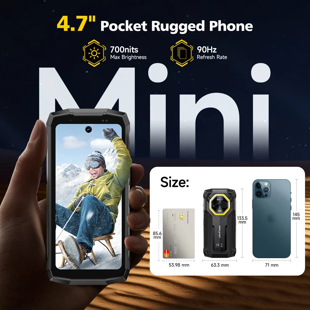【World Premiere】Ulefone Armor Mini 20T Pro 5G 4.7" Display Rugged Phone LED Light Android 14 Smartphone 6200mAh 16GB+256GB 33W
