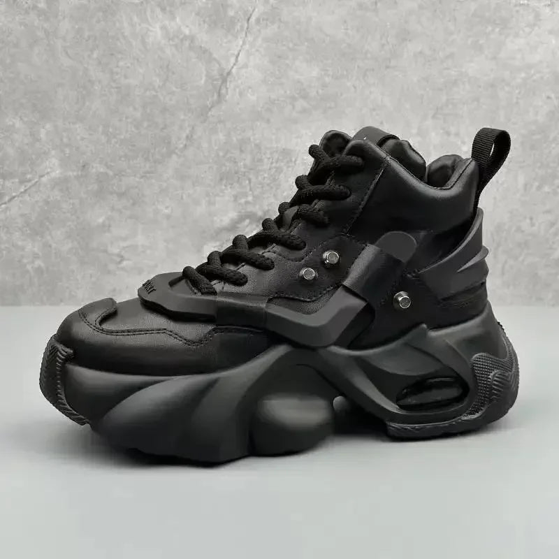 Men's Boots High Top New Trend Wear-resistant Synthetic Leather Boots Casual Lace Up Height Increasing Fashion Boots 2025