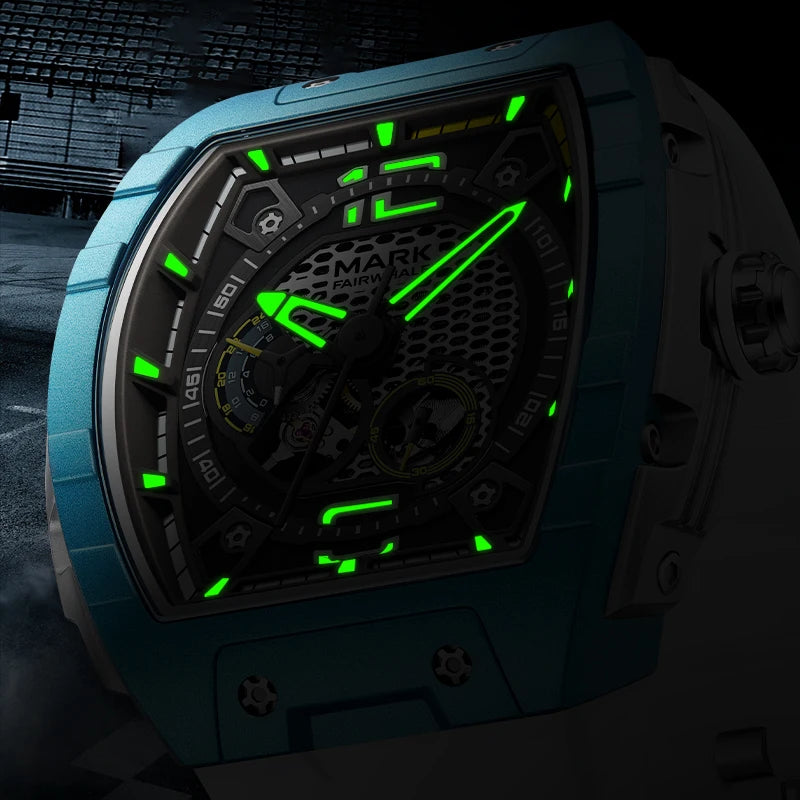 Mark Fairwhale New Men Automatic Watches Tourbillon Mechanical Watch Tonneau Dial Luminous Waterproof Fashion for Men Wristwatch