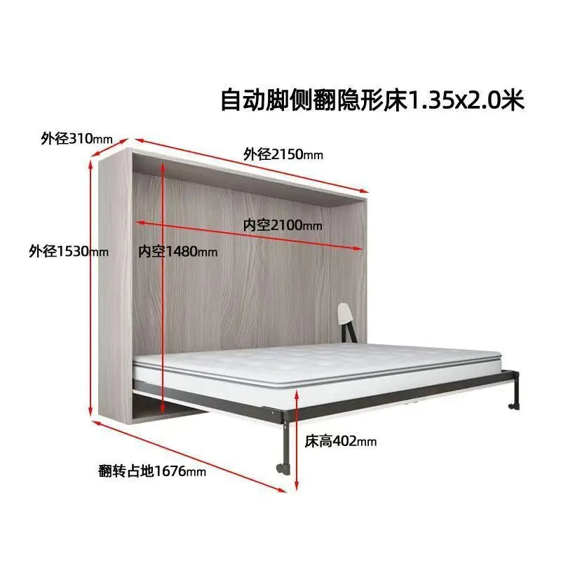 Invisible bed with wardrobe integrated multi-functional household small apartment double Murphy folding study wall bed combinati