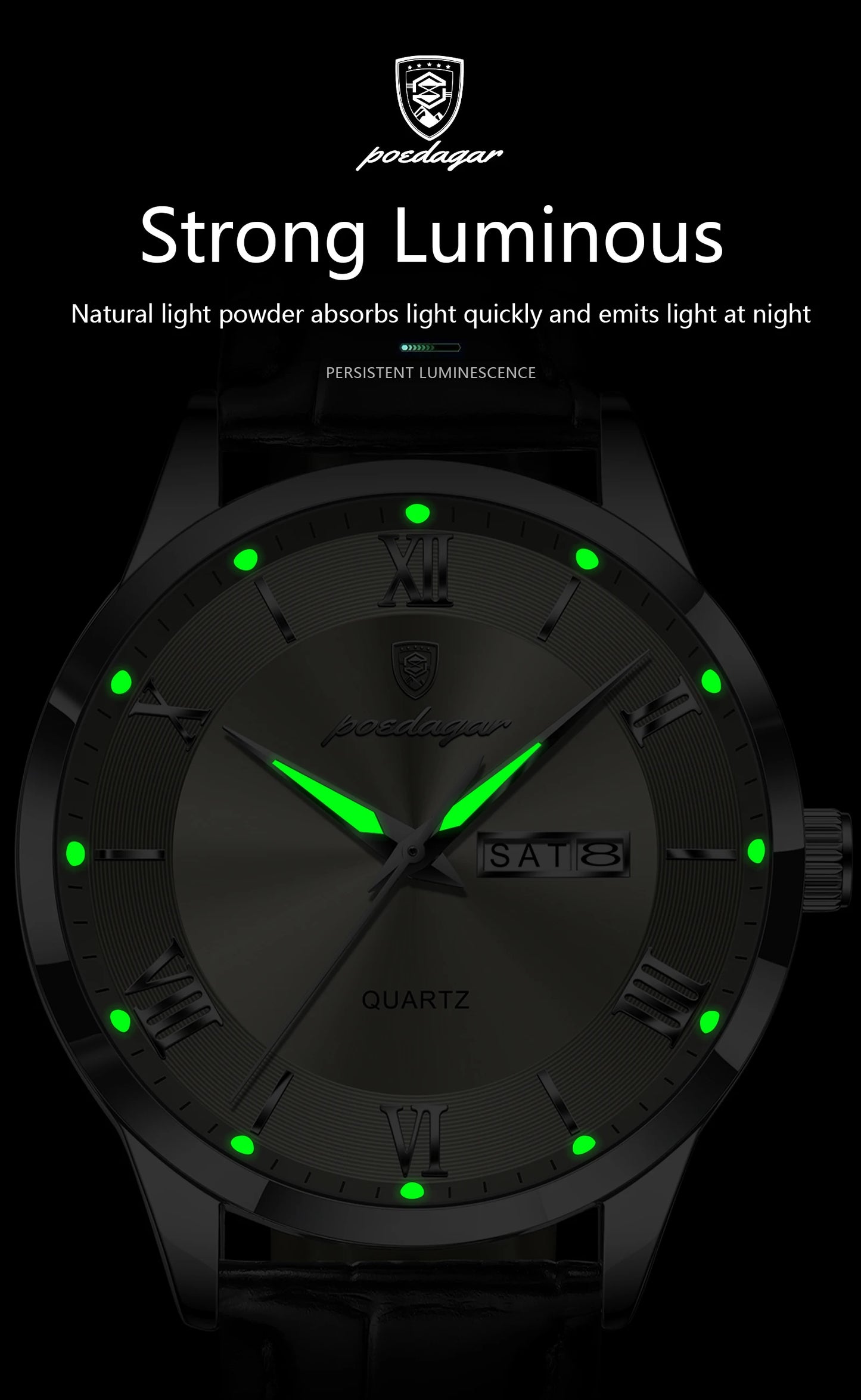 POEDAGAR Top Luxury Watch For Men Military Waterproof Luminous Date Week Man Wristwatch Leather Men's Quartz Watches Sport Reloj