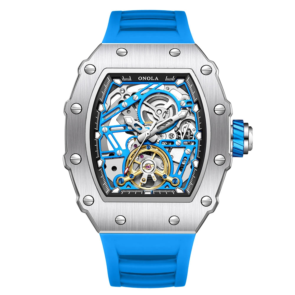ONOLA 3854 Tonneau Original Automatic Watch for Men Silicone Super Wristwatch Sport Mechanical Clock montres hommes