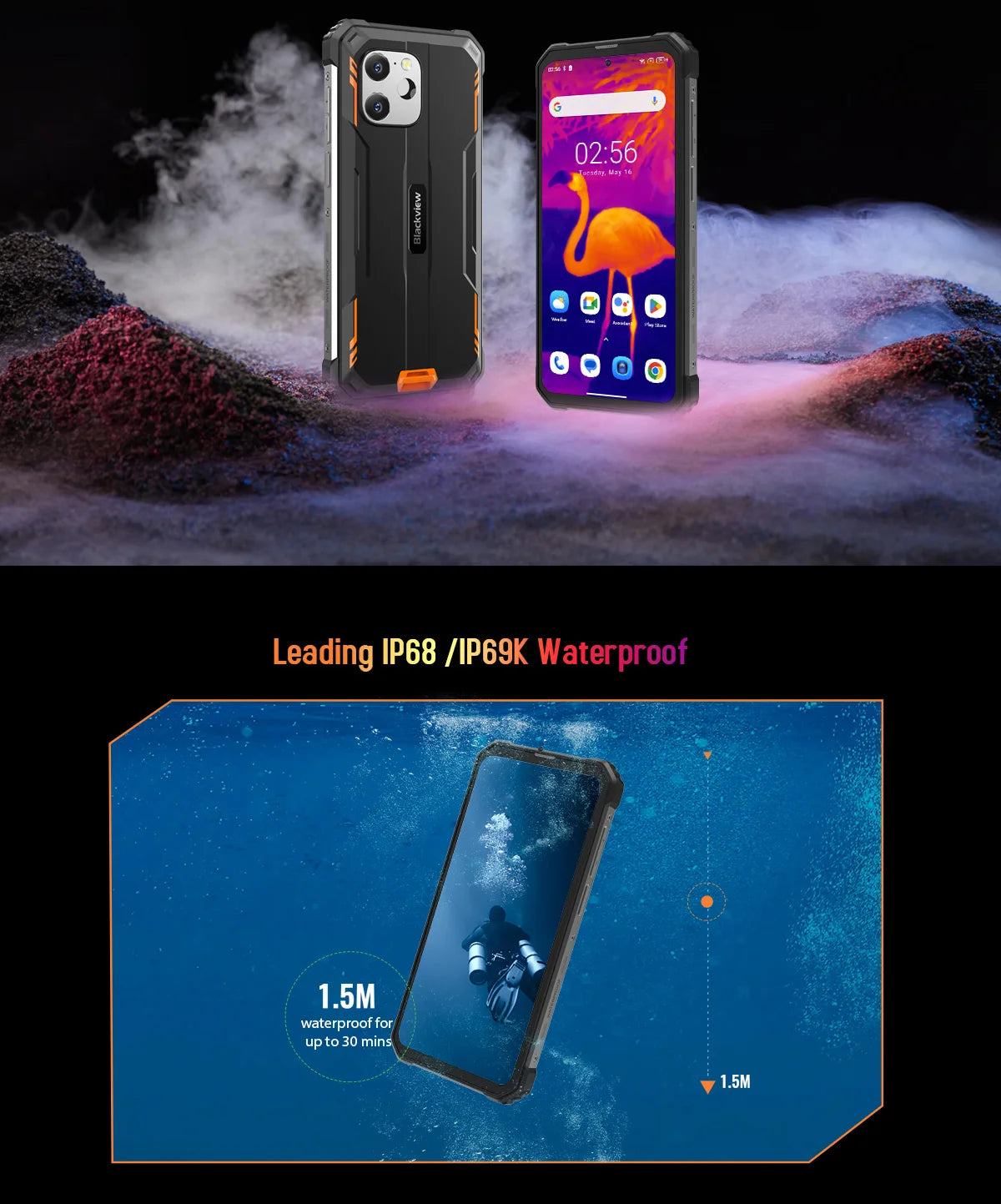 Blackview BV8900 Rugged Thermal 16GB 256GB Android 13 6.5'' Display Helio P90 10000mAh Battery