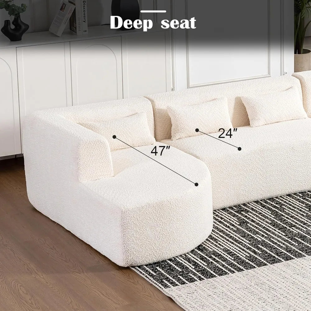 144" Upholstered Sofa, Deep Seat Modern Modular Sofa with 2 Movable Chaise Lounge & 5 Pillows, Free-Combined Couch for Living Ro