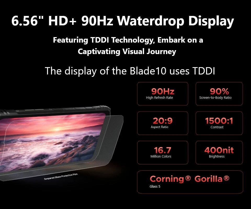 DOOGEE Blade10 Rugged Phone 6.56 Inch 90Hz IPS Display 9GB(4+5) 128GB Octa Core 16MP Main Camera 5150mAh Android 14 Face Unlock