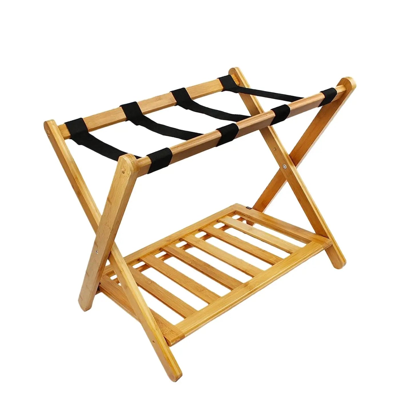 Luggage Rack Wood Heavy Duty Portable Foldable Thickened Organizer Two Tier Shelf Suitcase Stand for Guest Room Hotel Bedroom