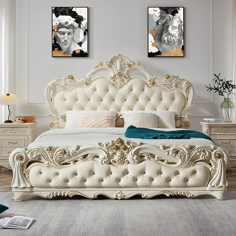 European Bedroom Massage Bed Design Frame Luxury Double Bed Princess Sleeping Platform Safe Sofa Headboards Cama Home Furniture
