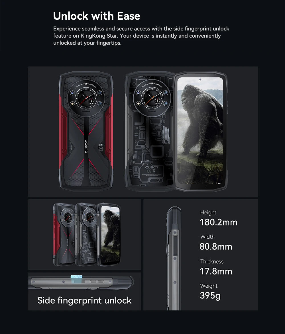 Cubot KingKong Star Waterproof Rugged 5G, 24GB(12GB+12GB) RAM, 256GB ROM, 6.78" 2K Screen,100MP Camera, 10600mAh, 33W Charge,NFC
