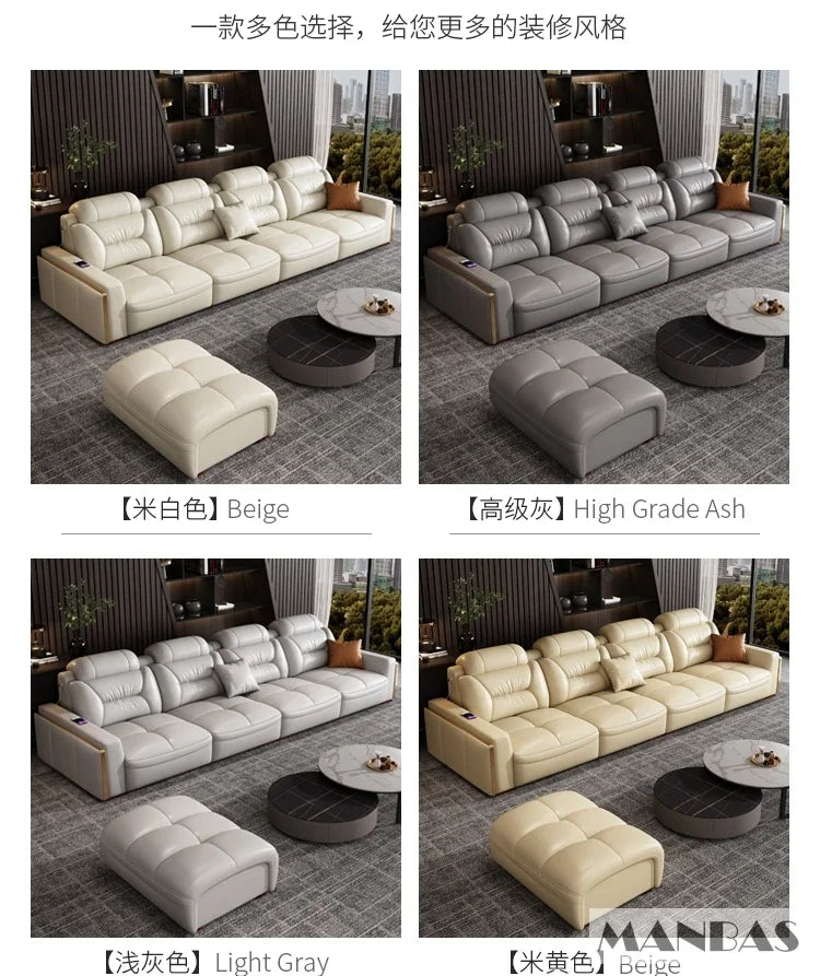 Linlamlim Modern Genuine Leather Sectional Sofa Set with Chaise Lounge– Upholstered Modular Couch with USB and Bluetooth Speaker
