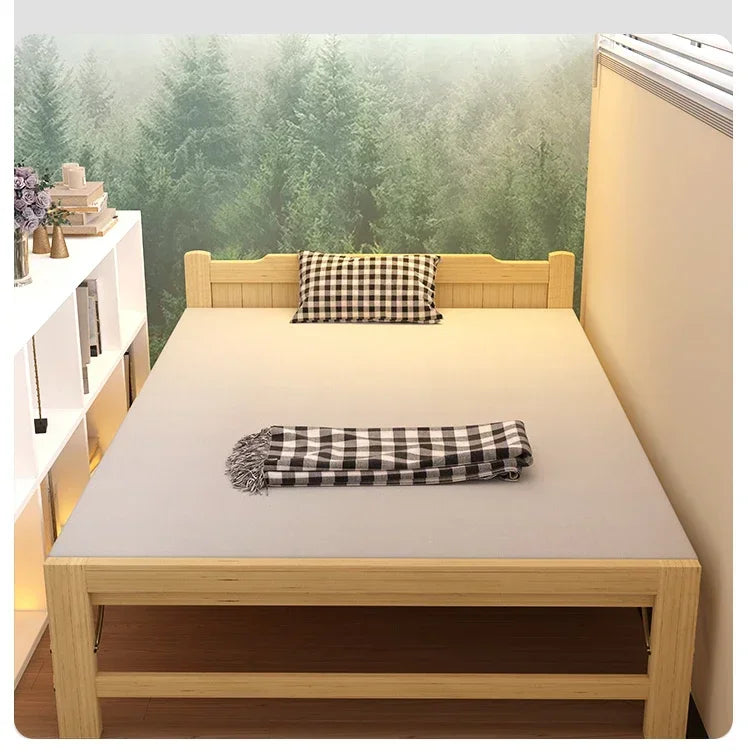 All solid wood folding single household adult simple small bed