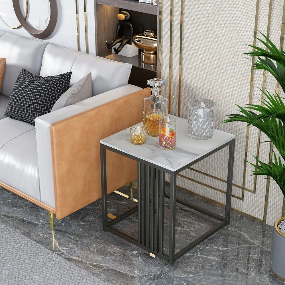 LUVODI Luxury Sofa Side Coffee Table White Square Marble End Table for Living Room Bedroom Balcony