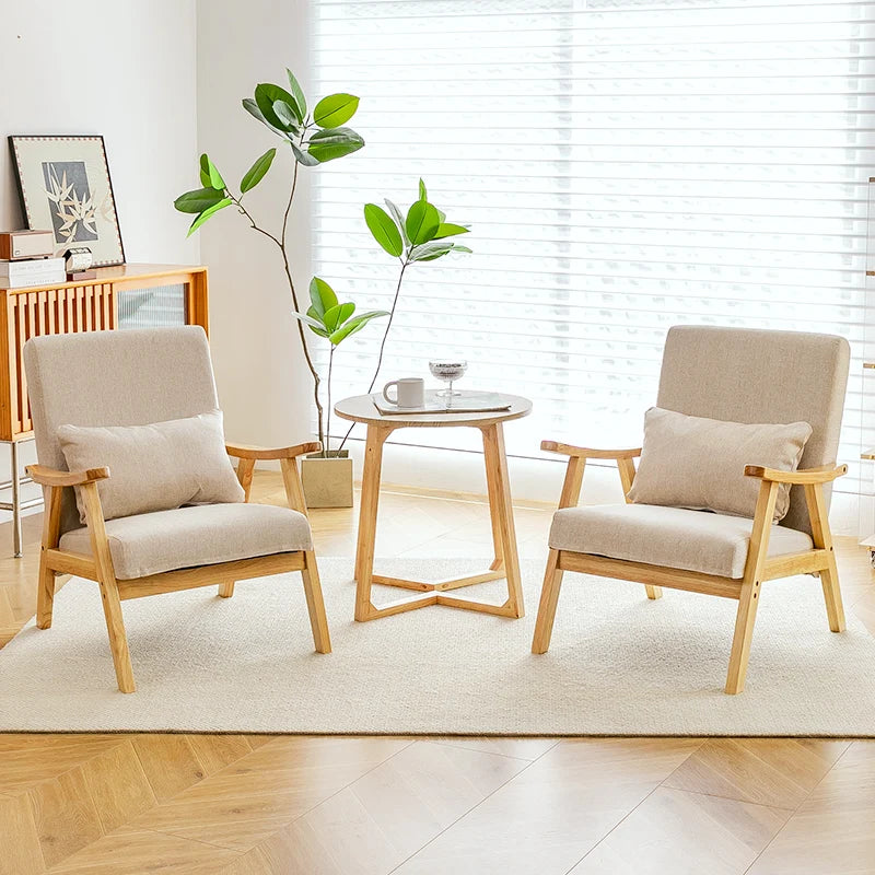 Single Sofa Chair, Boutique Hotel Guestroom Seat, Balcony Solid Wood Lounge Chair, Leisure Chair for Cozy Spaces