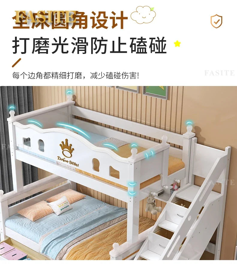 Solid wood bunk bed bunk high and low mother and child upper and lower bed small apartment crown children's slide sibling