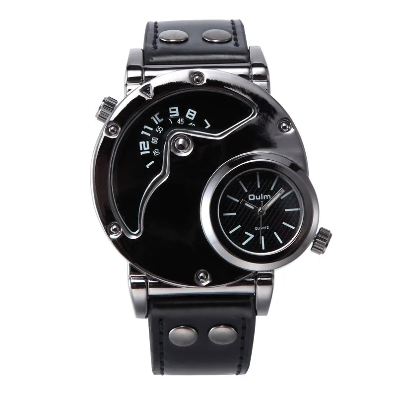 Oulm Designer Brand Luxury Watches For Men Dual Time Quartz Watch Casual Man Leather Watch Sport Male Clock Relogio Masculino
