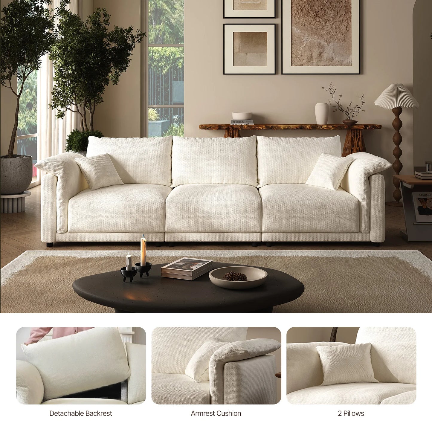 98.5" Cloud Modular Sectional Sofa Minimalist 3-Seats Sofa Couch Convertible Couch Deep Seat Couches for Living Room Sofa Sets