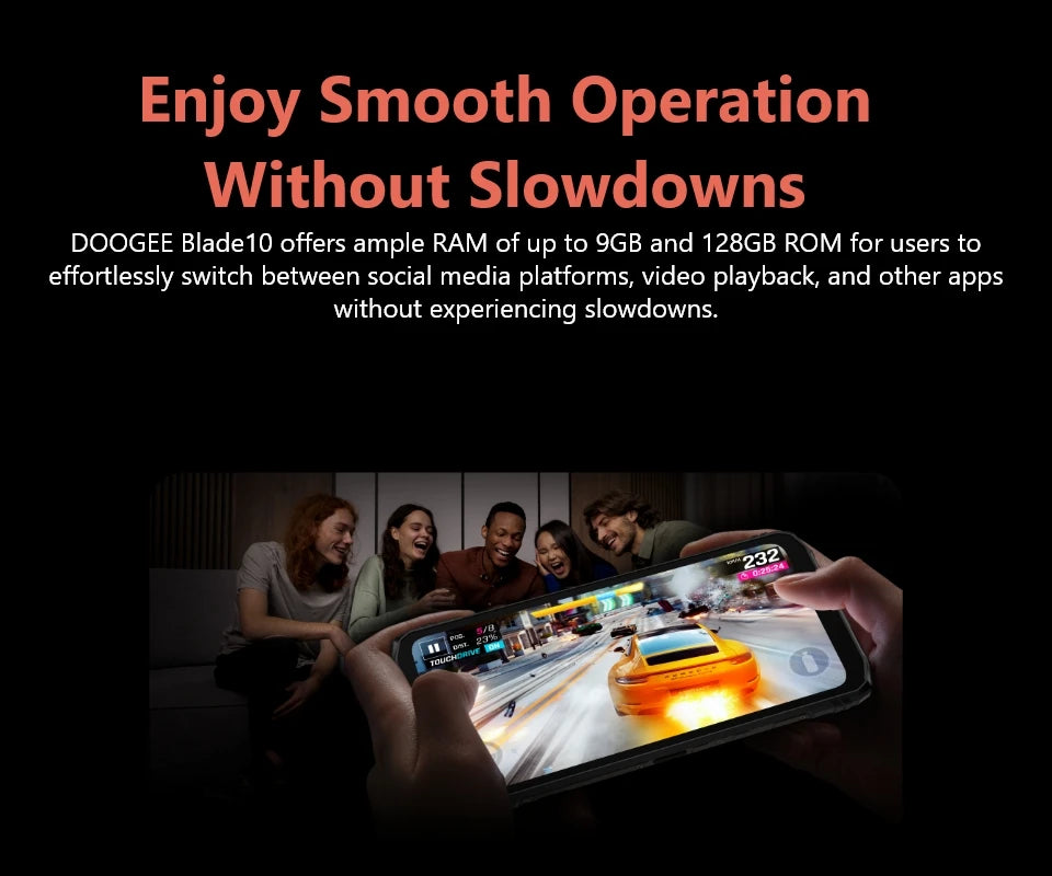 DOOGEE Blade10 Rugged Phone 6.56 Inch 90Hz IPS Display 9GB(4+5) 128GB Octa Core 16MP Main Camera 5150mAh Android 14 Face Unlock