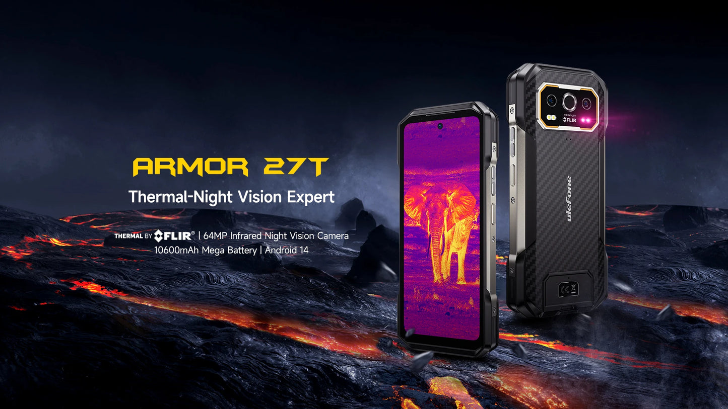 Ulefone Armor 27T 4G THERMAL BY FLIR® Rugged Phone 10600mAh Up to 24GB+256GB 6.78"FHD 120Hz Night Vision Android 14 Smartphone