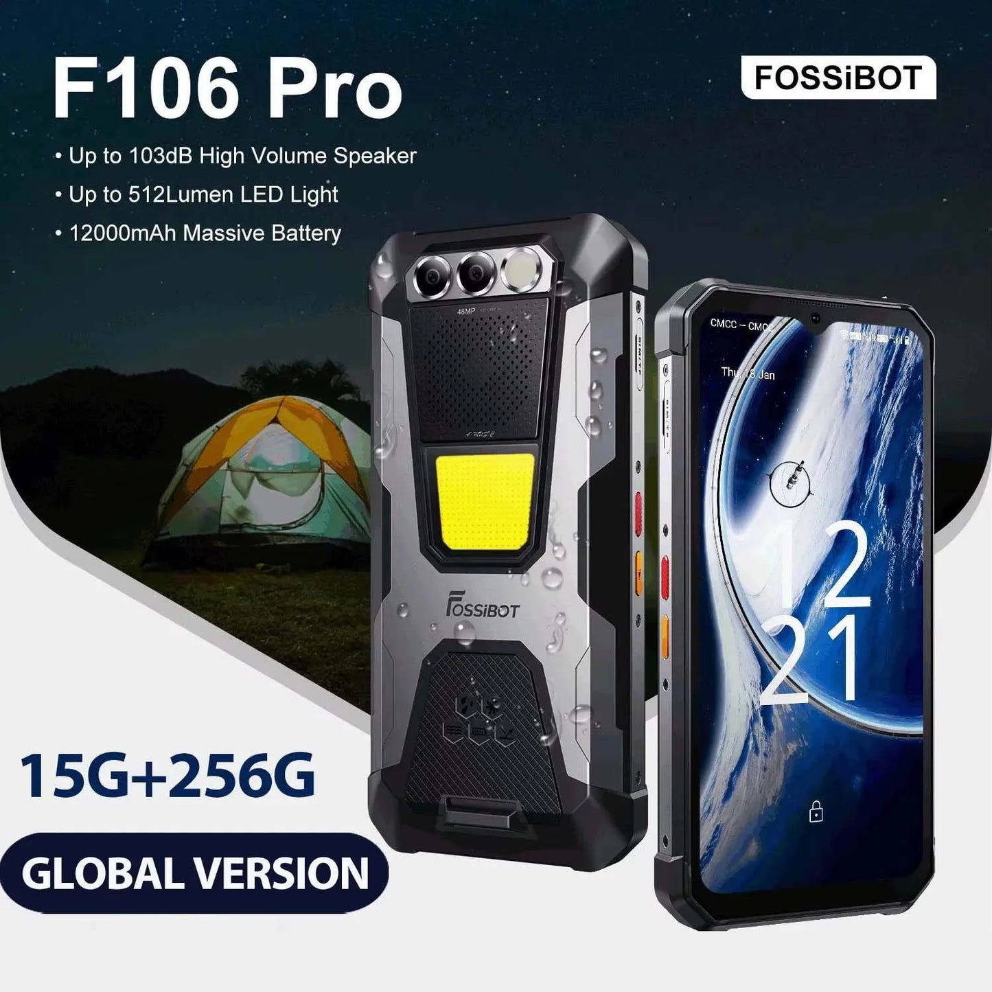 FOSSiBOT-F106PRO Rugged Smartphone, Android 14 Cellphone, 12000mAh, NFC, GPS, Helio G85, Mobile Phone, World Premiere