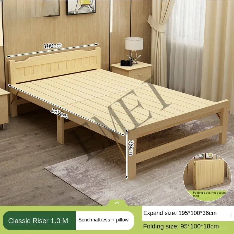 All solid wood folding single household adult simple small bed