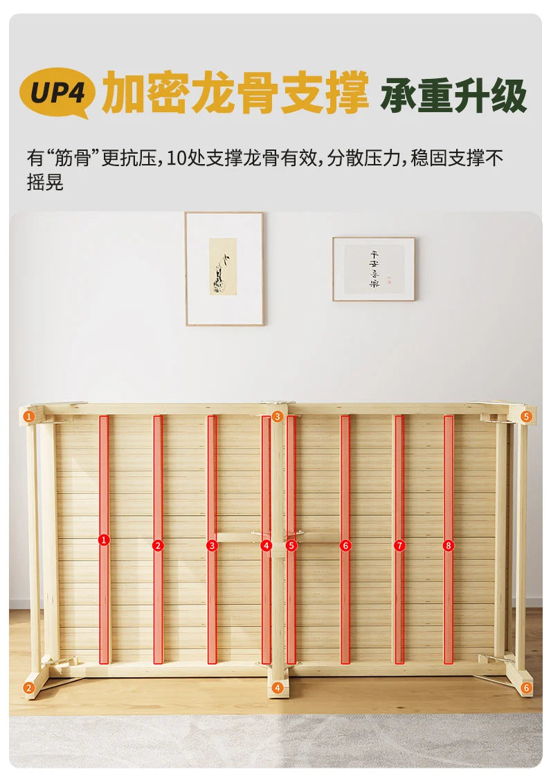 All solid wood folding single household adult simple small bed