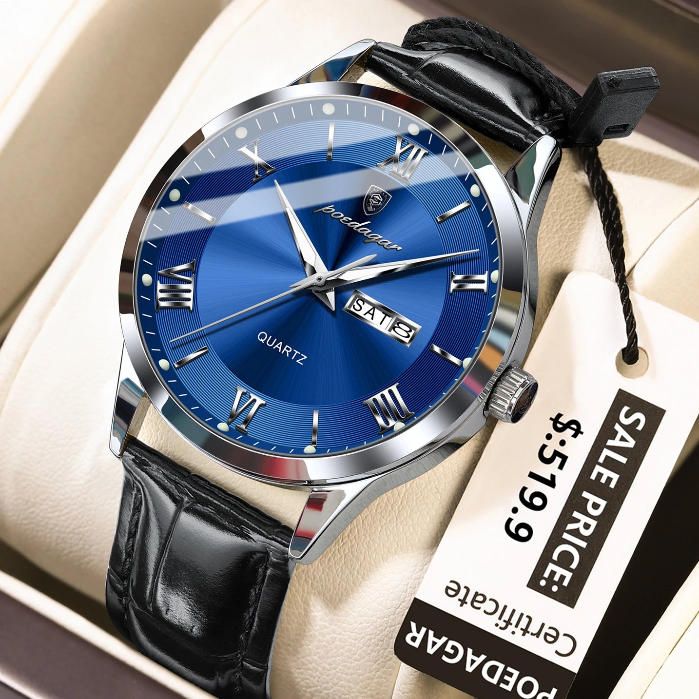 POEDAGAR Top Luxury Watch For Men Military Waterproof Luminous Date Week Man Wristwatch Leather Men's Quartz Watches Sport Reloj