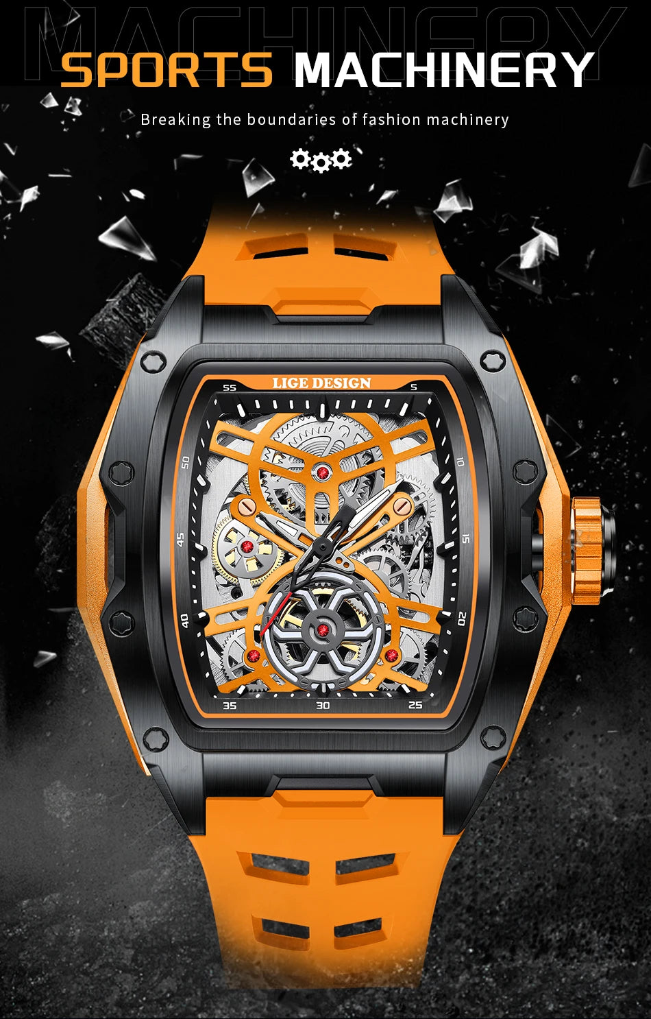 LIGE New Watches Mens Skeleton Mechanical Automatic Watch Top Brand Luxury Luminous 30M Waterproof Watch For Men reloj hombre