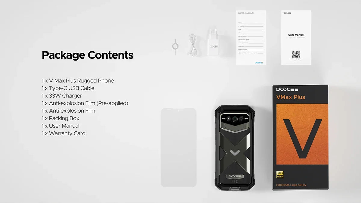 DOOGEE V Max Plus 5G Rugged Smartphone 36GB(16+20) 512GB 22000mAh 200MP Camera 6.58" 120Hz Android 14 Cellphone