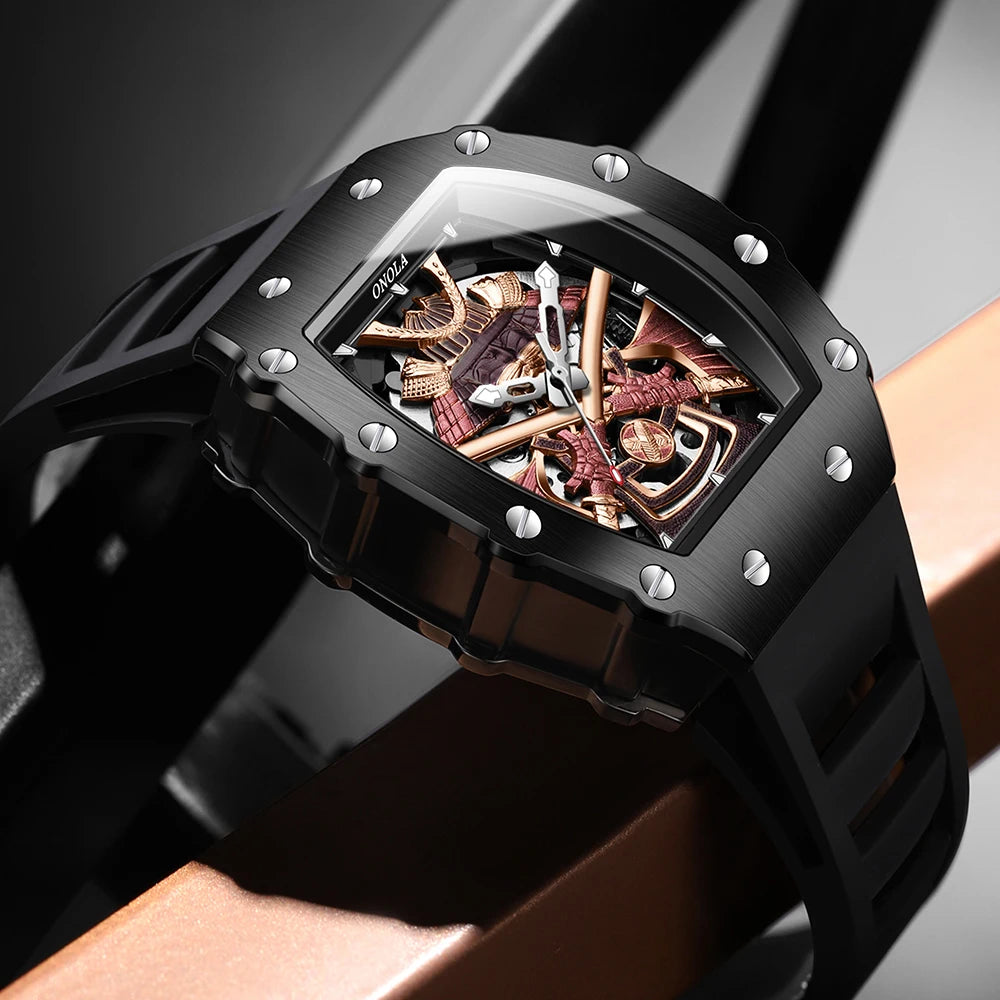 ONOLA 3865 Automatic Mechanical Tonneau Watch For Men Luxury Cool Watch Large Dial Silicone Men Watch reloj automático hombre