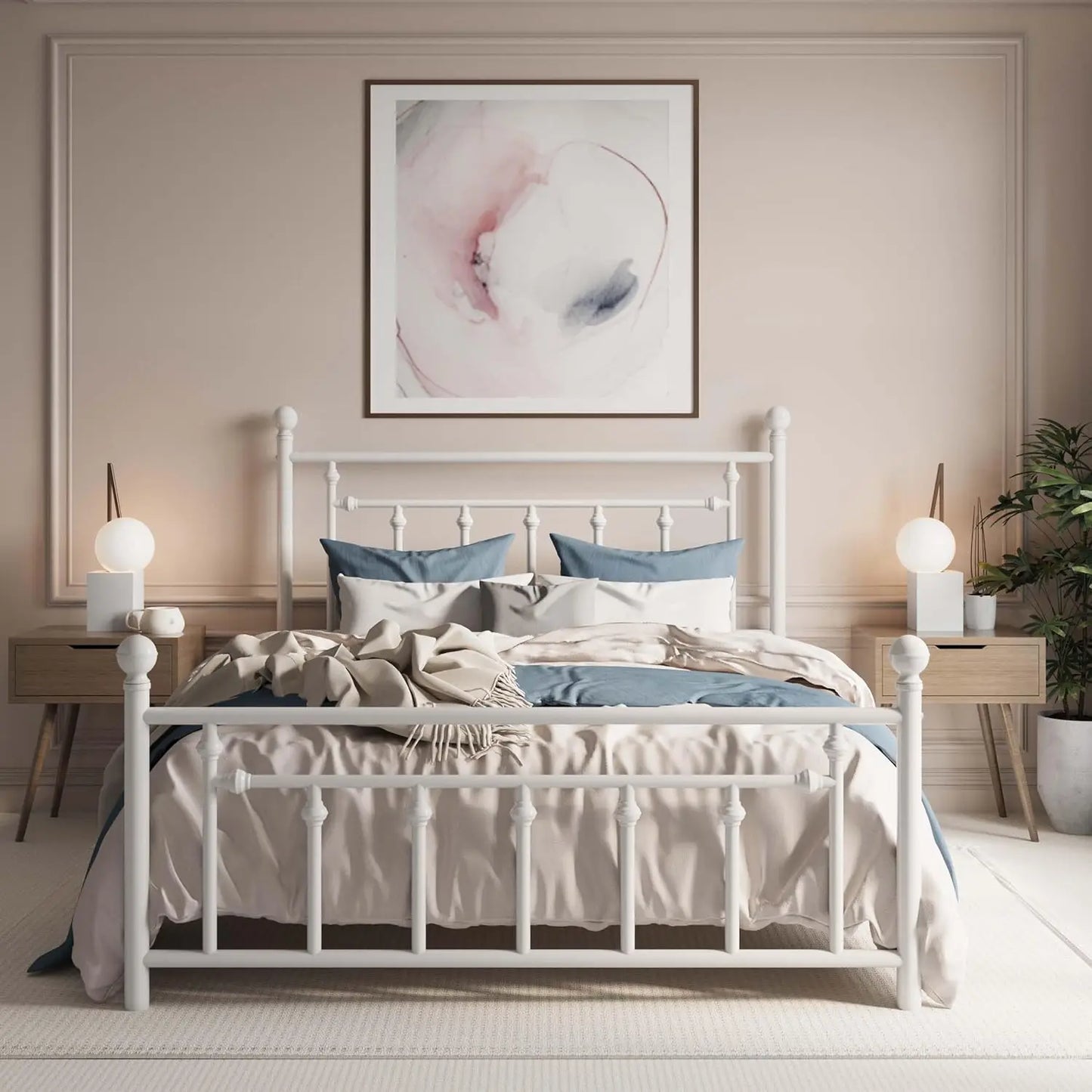 14'' Full Size Metal Platform Bed Frame/Victorian Headboard and Footboard/Steel Slats Mattress Foundation for Storage