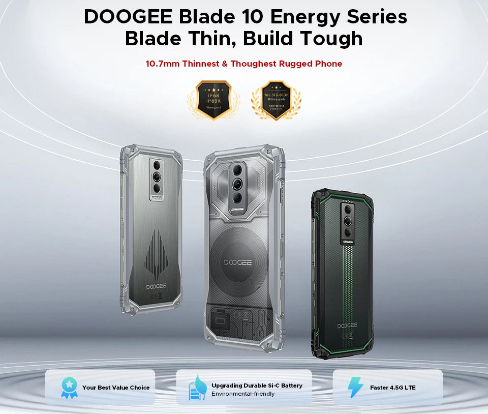 Global Version DOOGEE Blade10 Pro Energy Rugged Phone Gemini AI Android 15 Ultra-thin 6.56'' Screen 6150mAh Battery Smartphone