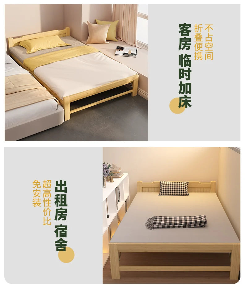 All solid wood folding single household adult simple small bed