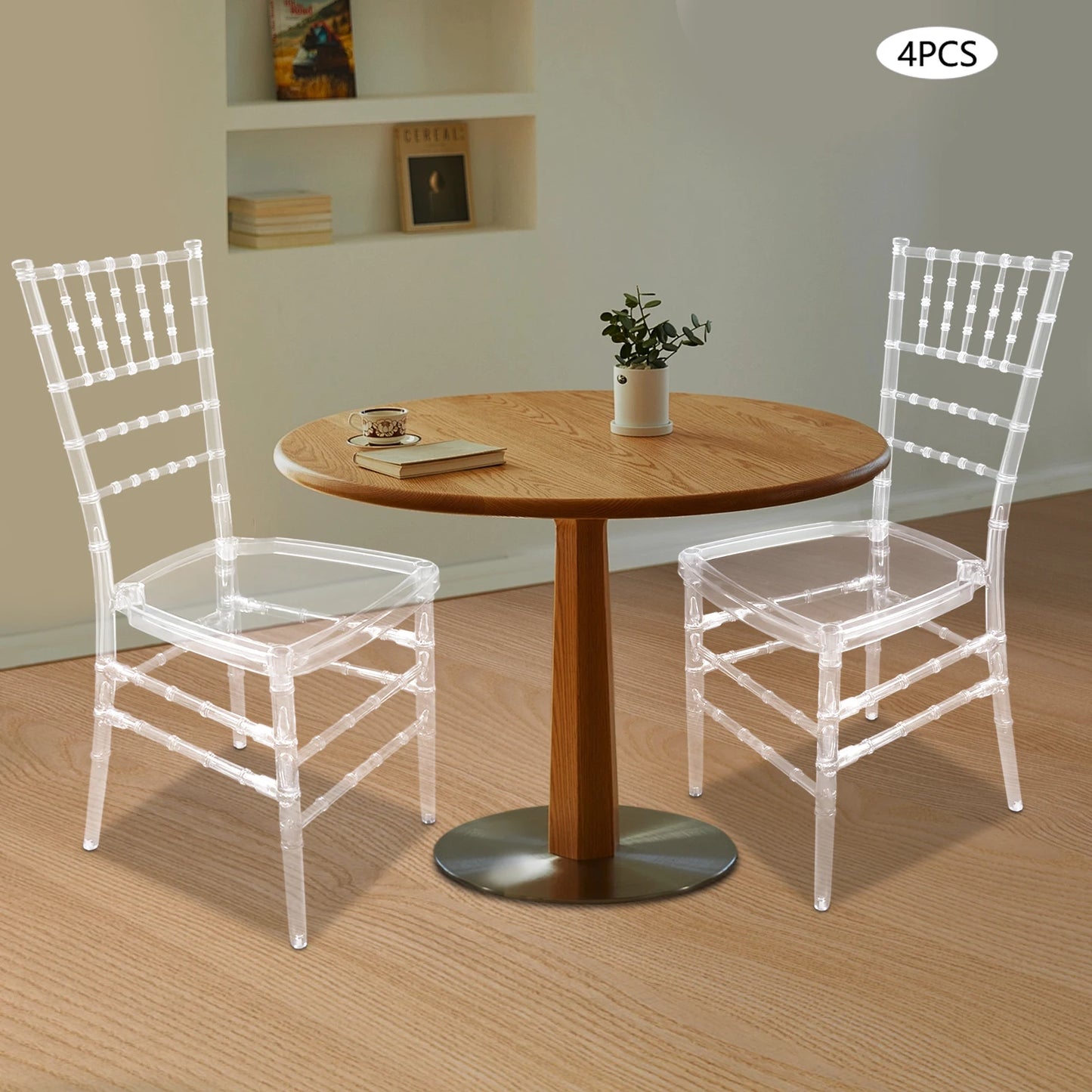 PC Stacking Chairs, 4-piece set Clear Dining Chairs, Elegant Party Event Wedding Chairs 89cm suitable for banquet halls