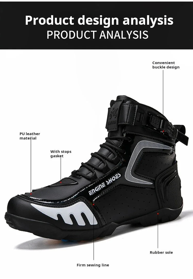 Men Leather Motos Breathable Anti Slip Wear-resistant Riders Boots Motorbike Racing Ankle Length Shoes 2024 New Motorcycle Boots