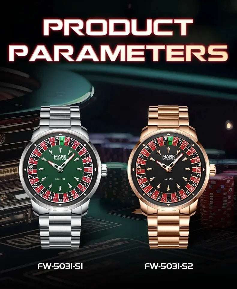 Mark Fairwhale 2025 New Top Brand Men Quartz Watch Arabic numerals Rotating Dial Roulette Automatic Watch Diamond Luminous Hand