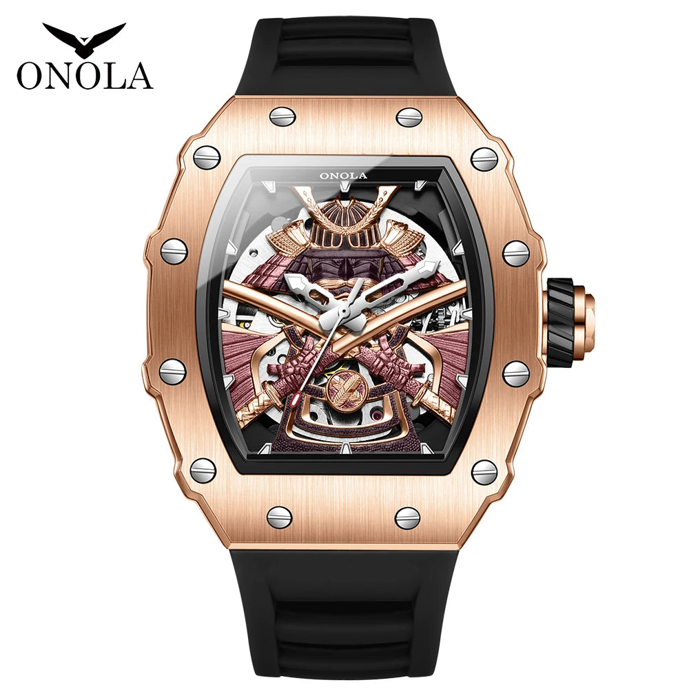 ONOLA 3865 Automatic Mechanical Tonneau Watch For Men Luxury Cool Watch Large Dial Silicone Men Watch reloj automático hombre