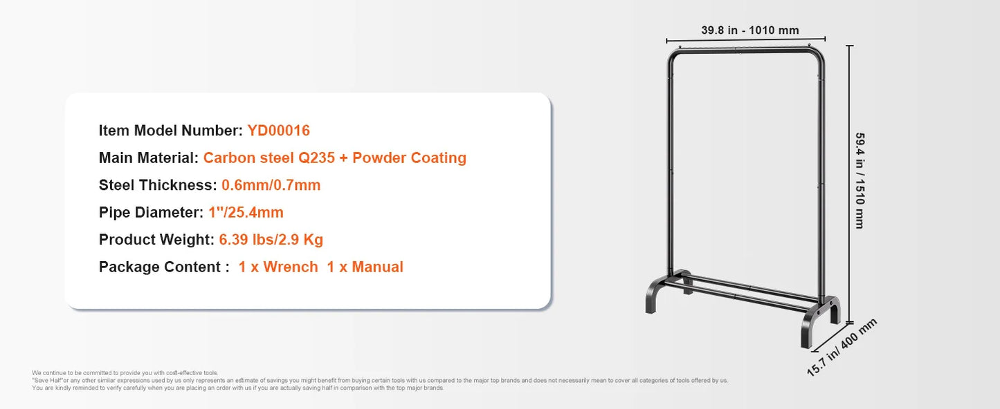SucceBuy Clothing Garment Rack Heavy Duty Clothes Rack Adjustable Length Clothes Rack w/ Bottom Shelf & Wheels for Laundry Room