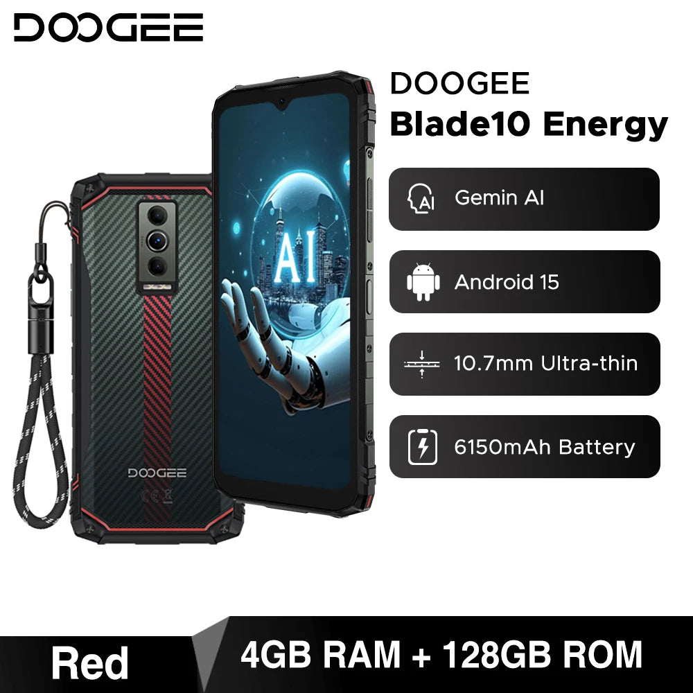 Global Version DOOGEE Blade10 Energy Rugged Phone Ultra-thin Android 15 6150mAh Battery 6.56'' Screen Widevine L1 Smartphone