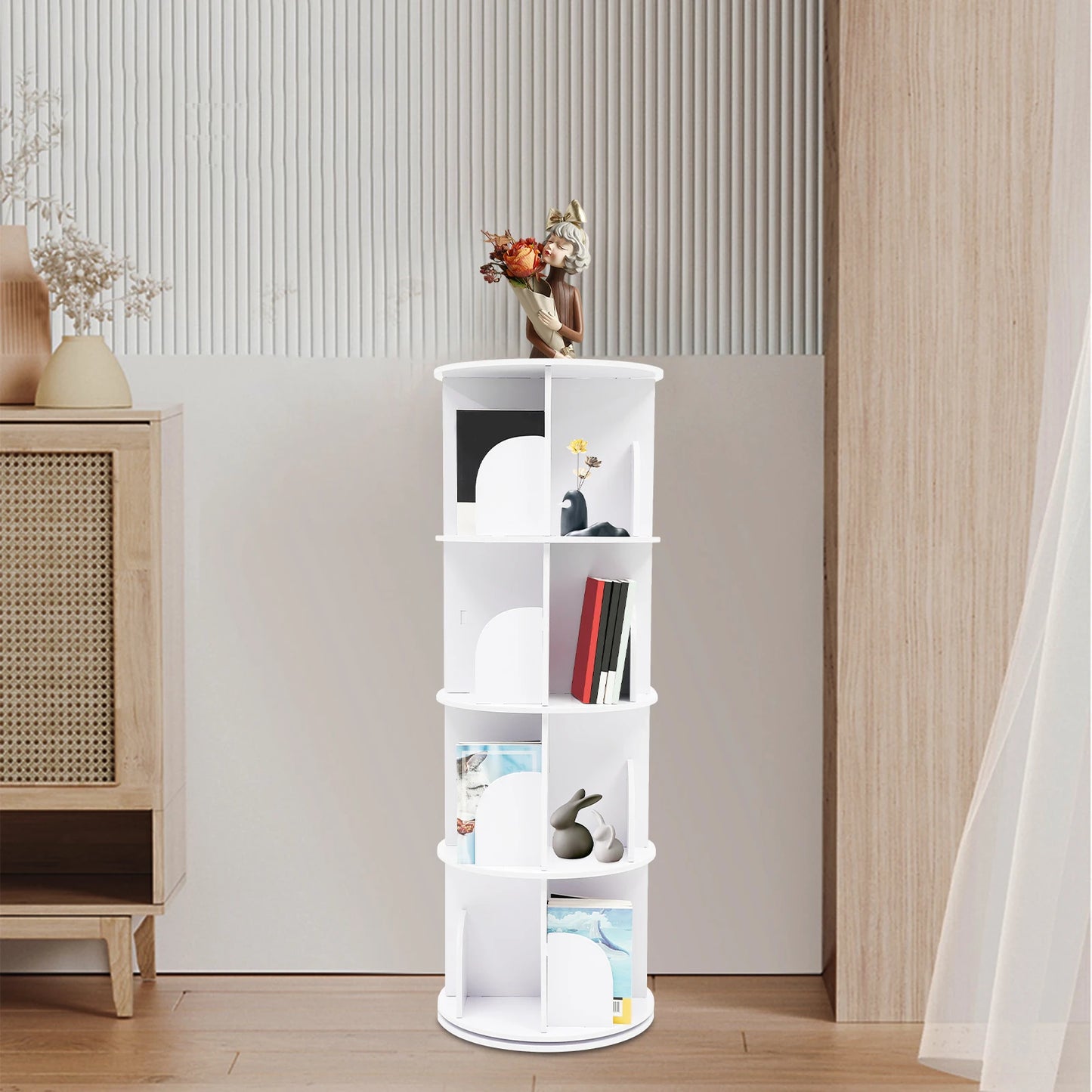 Bookcase with 360° Rotating Design, Steel Ball Bearing for Silent and Smooth Rotation, Multi-Layer Stacking Shelf for Easy