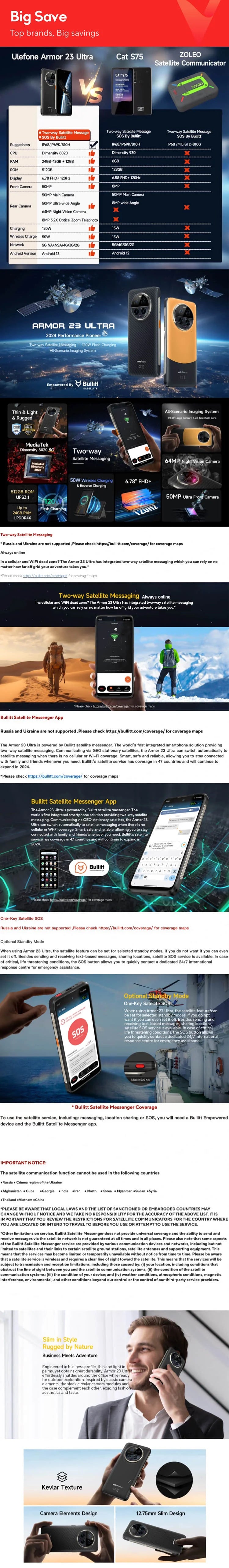 Ulefone Armor 23 Ultra 5G Rugged Phone Satellite Message 120W Smartphone 64MP Night Camera 24GB+512GB NFC Android 13Mobile Phone