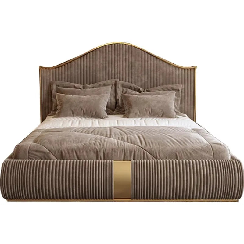Unique Minimalist Double Bed Decoration Brown Pliable Wooden Double Bed Frame King Size Modern Cama Matrimonial Furniture Home
