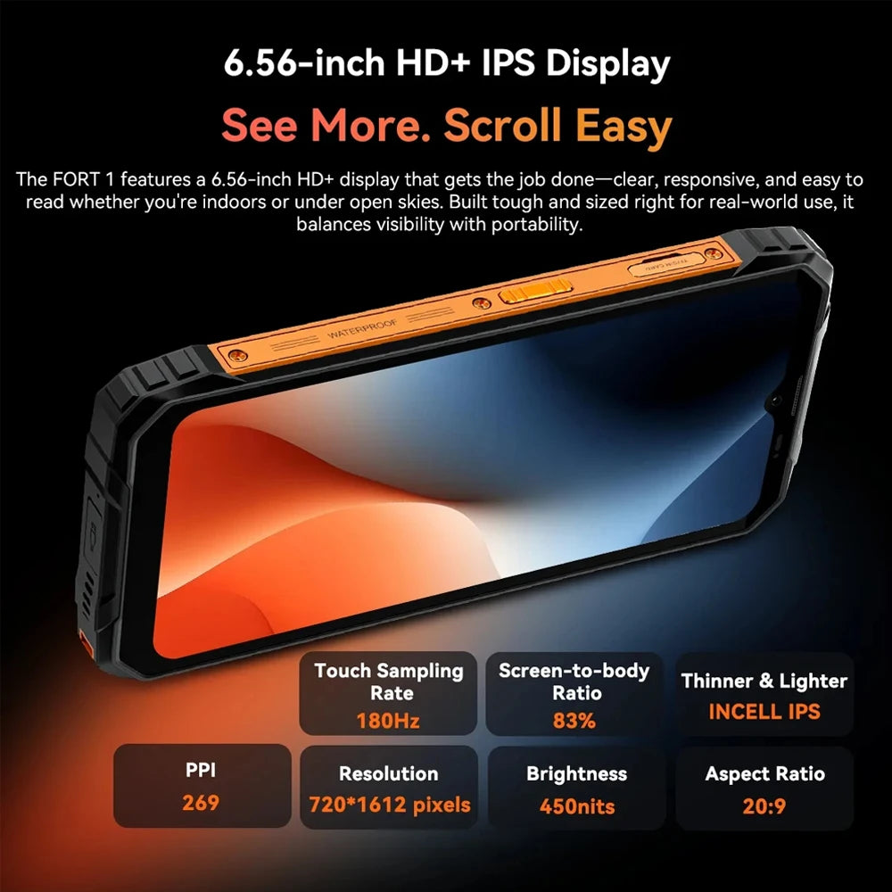 Blackview FORT 1 Rugged Smartphones Android 15 Unisoc T615 6.56 Inch HD+ Display 8GB RAM 256GB ROM 10000mAh Mobile Phone NFC