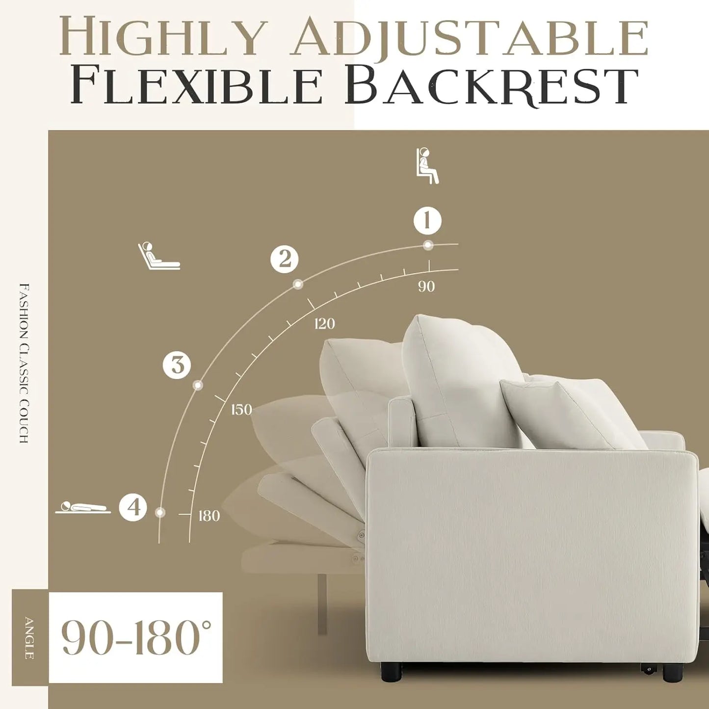 55“ Sofa Bed, 2 in 1 Sleeper Sofa with Detachable Chenille Cover, Easy to Assemble, Recliner Lounge, Comfy Futon