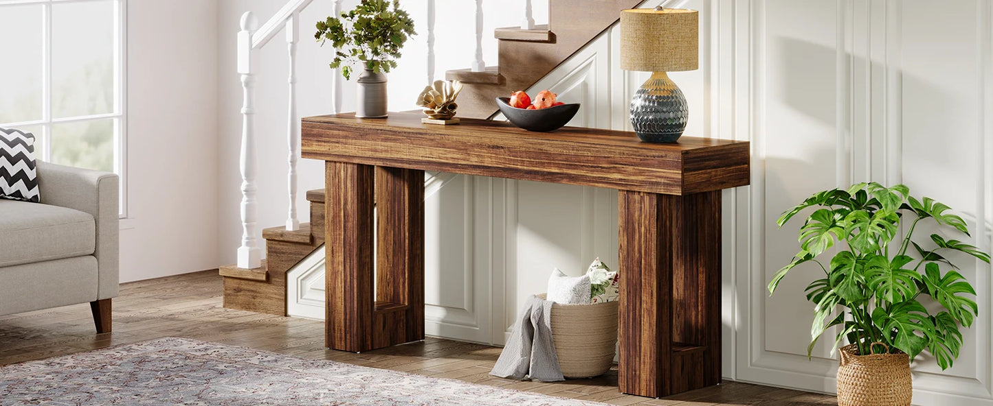 Tribesigns 63-Inch Long Console Table, Farmhouse Wooden Sofa Table Behind The Couch, Narrow Entryway Table for Entrance, Hallway