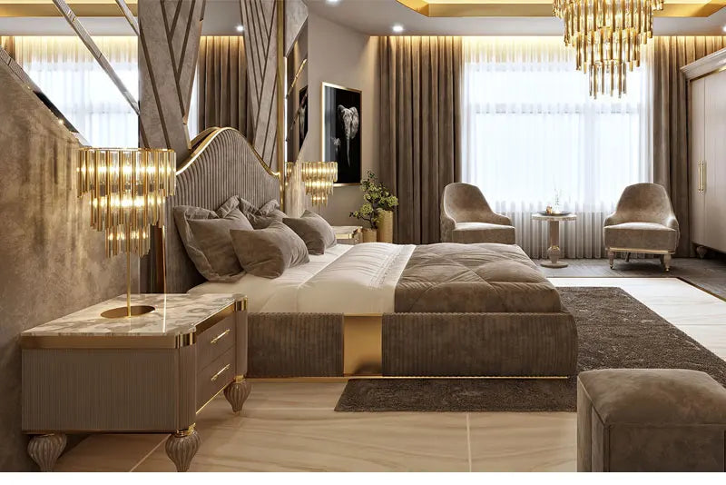Unique Minimalist Double Bed Decoration Brown Pliable Wooden Double Bed Frame King Size Modern Cama Matrimonial Furniture Home